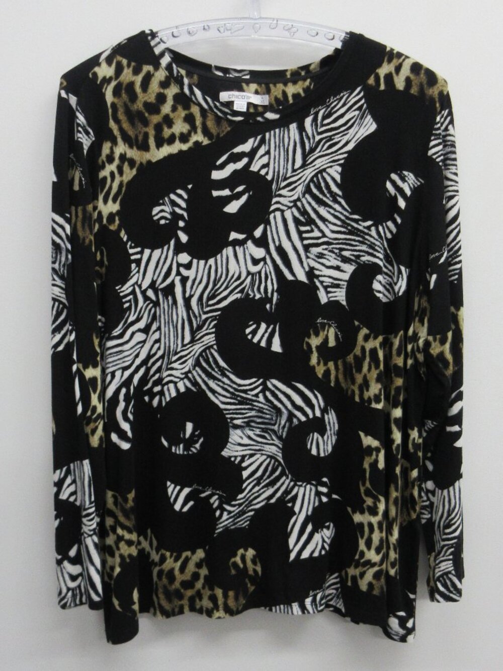 CHICO'S TEE TOP WOMENS LON SLEEVE LEOPARD ZEBRA SWIRLS LOVE CHICO'S PRINT 4 XXL